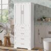 Bathroom Cabinet With 3 Drawers, Adjustable Shelf, Panels, Steel Handles, Soft Close Doors - White - Image 5
