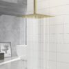 16" Square Stainless Steel Rainfall Shower Head Wall / Ceiling Mount With Self Cleaning Nozzles & Full Coverage Design - Gold - Image 2