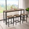 Modern Long Dining Table Set With 3 Stools Construction - Natural - Image 2