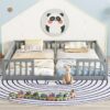 Double Twin Floor Bed With Fence, Guardrails, Without Door - Gray - Image 3