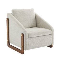 Modern Upholstered Armchair With Wooden Side Frame, Cushioned Fabric Accent Chair - Beige