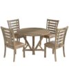 Modern Farmhouse Round Dining Table Solid Wood Rubberwood Antique Finishing Rustic Look Distressed Look Wire Brushed For 4 Seaters - Grayish Brown - Image 10