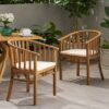 Outdoor Wooden Dining Chairs With Cushions, (Set of 2) - Cream / Teak - Image 2