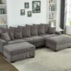 Modular Sectional Sofa, 5 Seater Oversized Convertible L & U Shaped Couch, Corduroy Fabric - Gray - Image 2