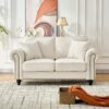 3 And 2 Seater Sofa With Rolled Arms And Nailhead Trim Upholstered Couch With Legs - Beige - Image 8