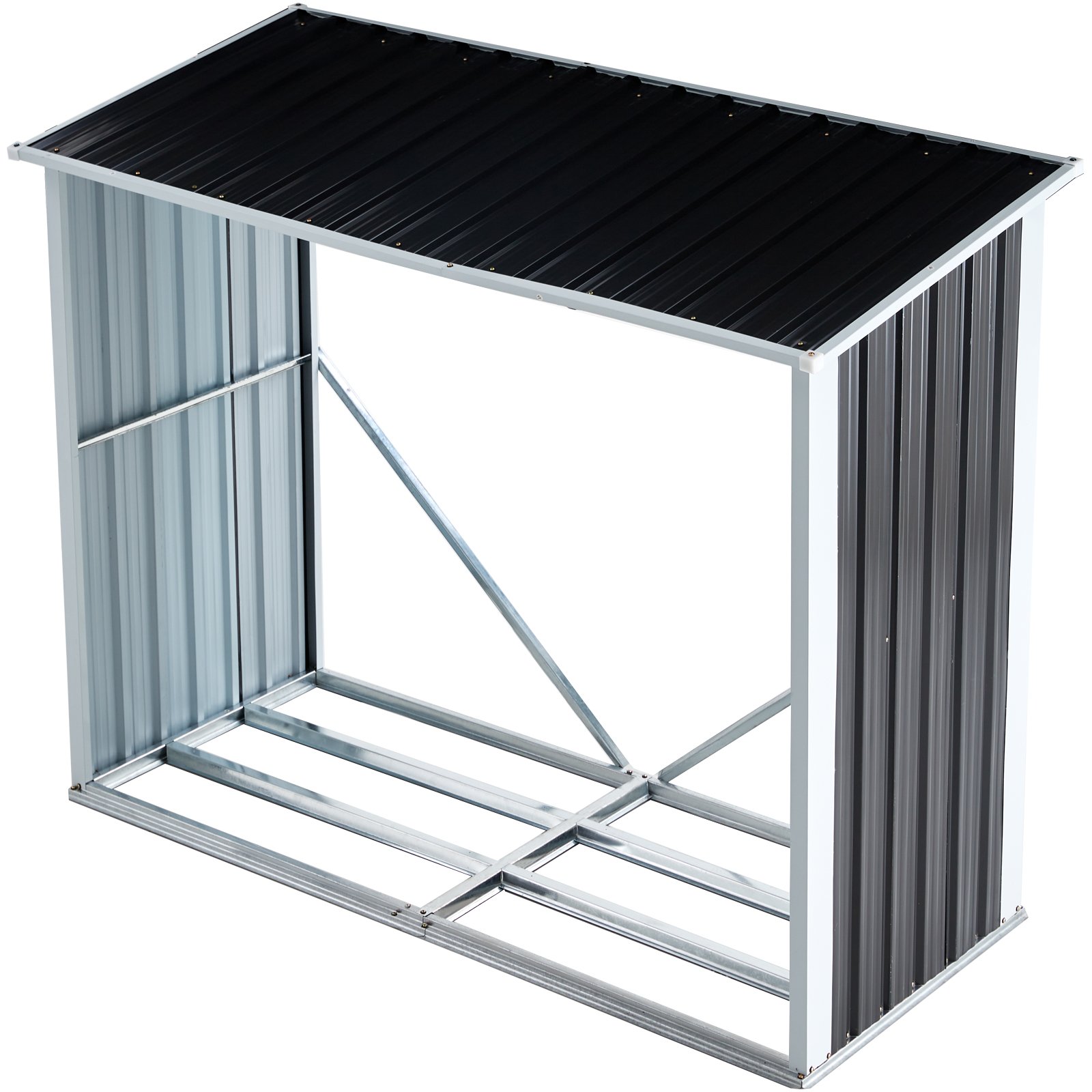 Log Storage Shed, Log Holder With Roof, Log Storage Shed, Firewood Rack For Backyard Garden Patio Porch, Anthracite Galvanized Steel - Black - Image 2