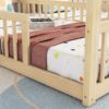 Double Twin House-Style Floor Bed With Fence, Guardrails, Without Door - Natural - Image 3