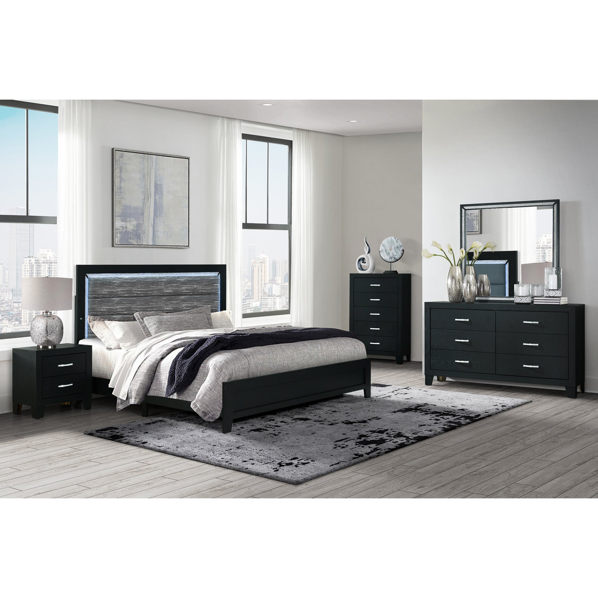 Carlos - 5 Pieces Queen Bedroom Set - Black - Image 2