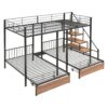 Full Over Twin-Twin Triple Bunk Bed With Drawers And Staircase - Black - Image 2