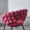 Modern Chair With Golden Color Iron Tube Legs, Soft Cushions And Comfortable Backrest, Suitable For Dining Room, Living Room, Cafe, Hairball Back (Set of 2) - Wine Red - Image 6