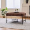 Upholstered Ottoman Coffee Table Foot Rest With Metal Legs And Wooden Storage - Brown - Image 4