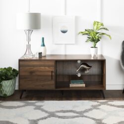 Contemporary Glass Shelf TV Stand For TVs Up To 58 - Dark Walnut