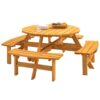 8 Person Wooden Picnic Table, Outdoor Camping Dining Table With Seat, Garden, Diy With 4 Built-In Benches, 2220Lb Capacity - Natural - Image 8