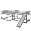 Full And Twin Size L-Shaped Bunk Bed With Slide And Short Ladder - Gray - Image 6