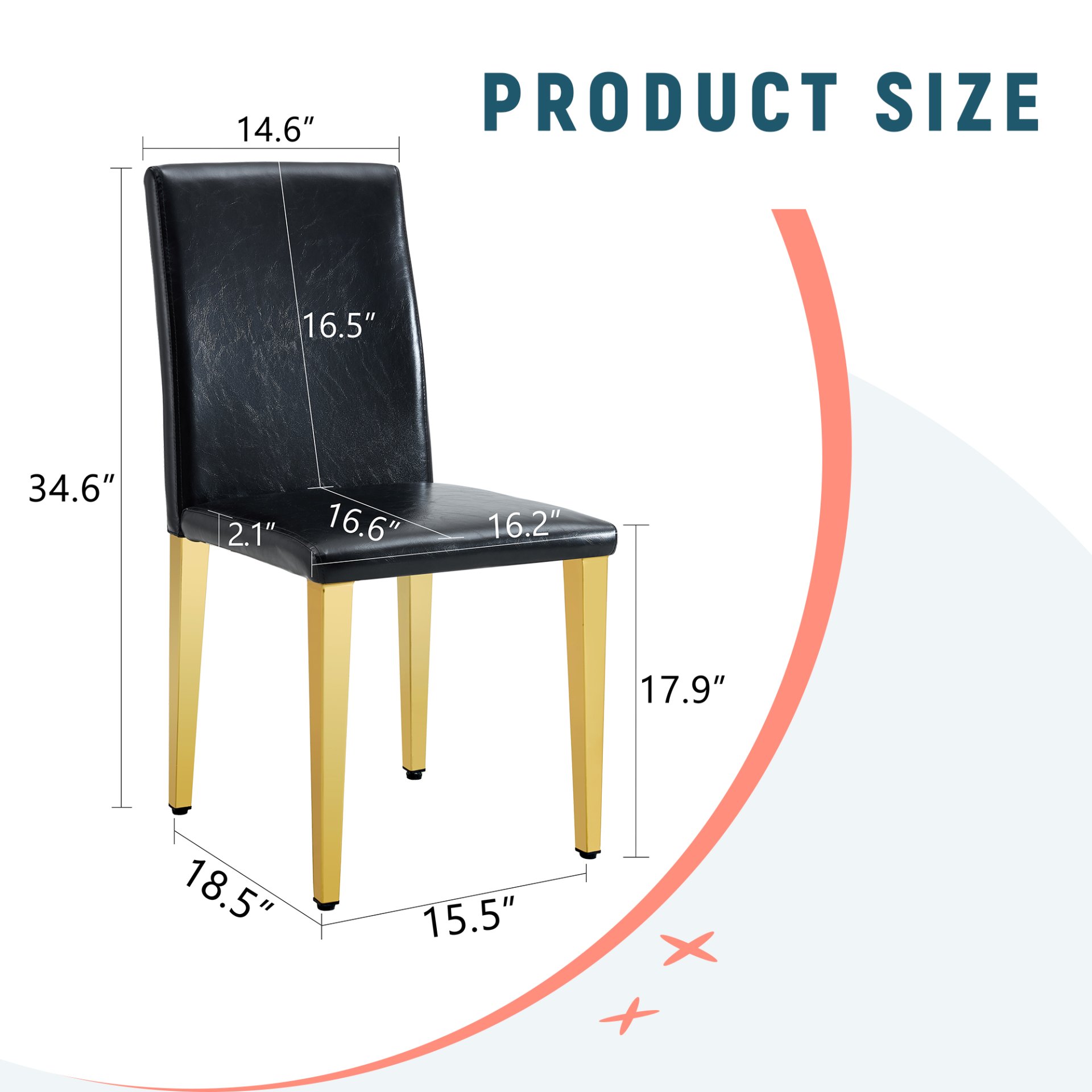 (Set of 4) Backrest Chairs With Gold Metal Legs A Perfect Pairing, Ideal For Minimalist And Modern Home Decor Styles - Black / Gold - Image 3