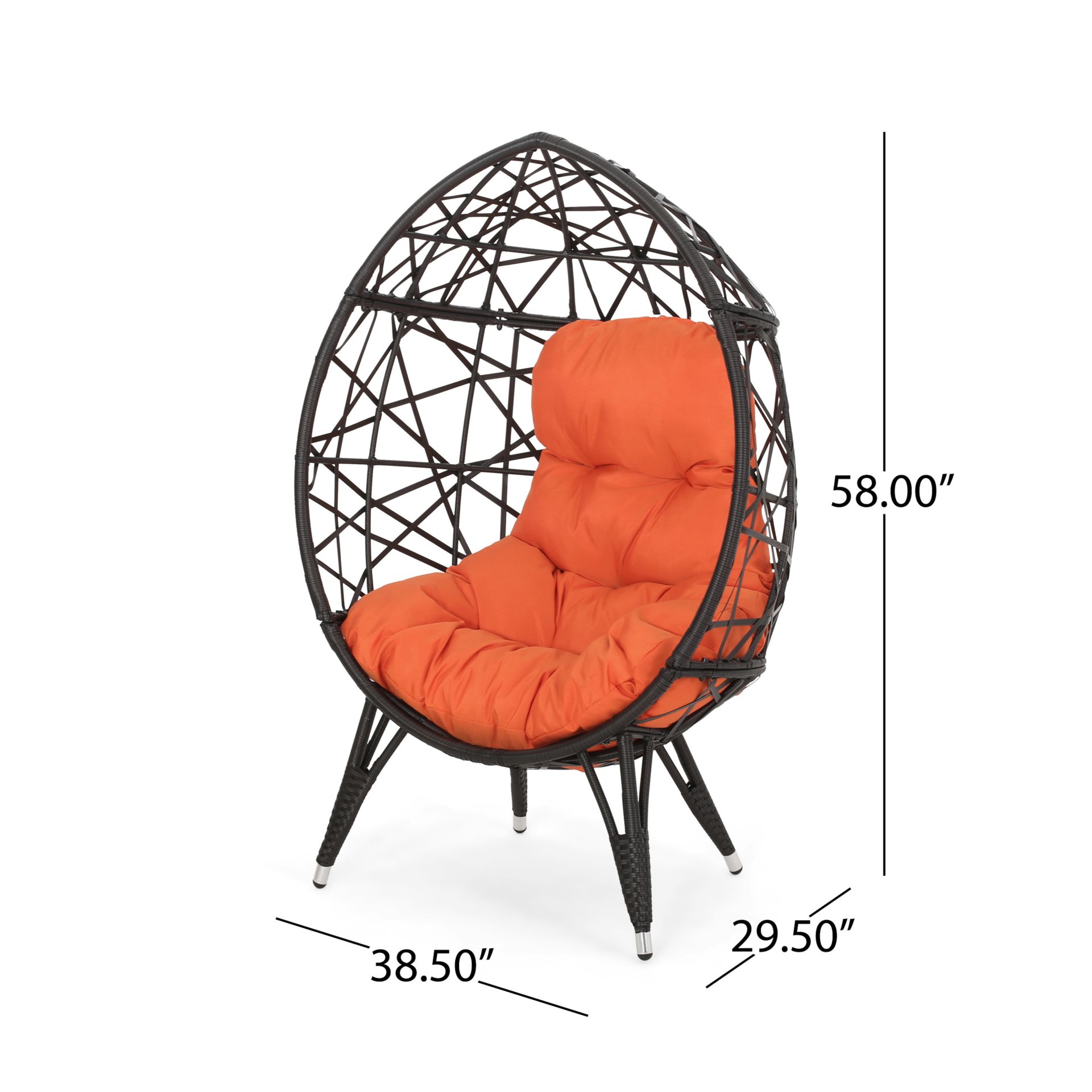 Outdoor Wicker Teardrop Chair With Cushion - Orange / Brown - Image 3