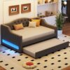 Full Long Size Daybed With LED Belt And Trundle - Gray - Image 2