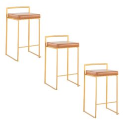 Fuji - Contemporary Stackable Counter Stool (Set of 3) - Gold / Camel