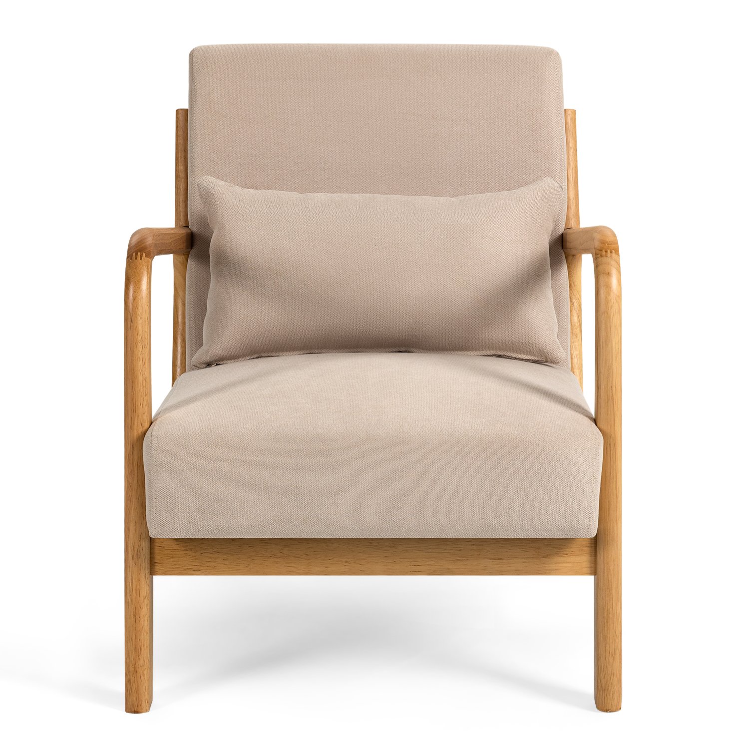 Leisure Chair With Solid Wood Armrest And Feet, Mid-Century Modern Accent Sofa, 1 Seat - Beige - Image 7