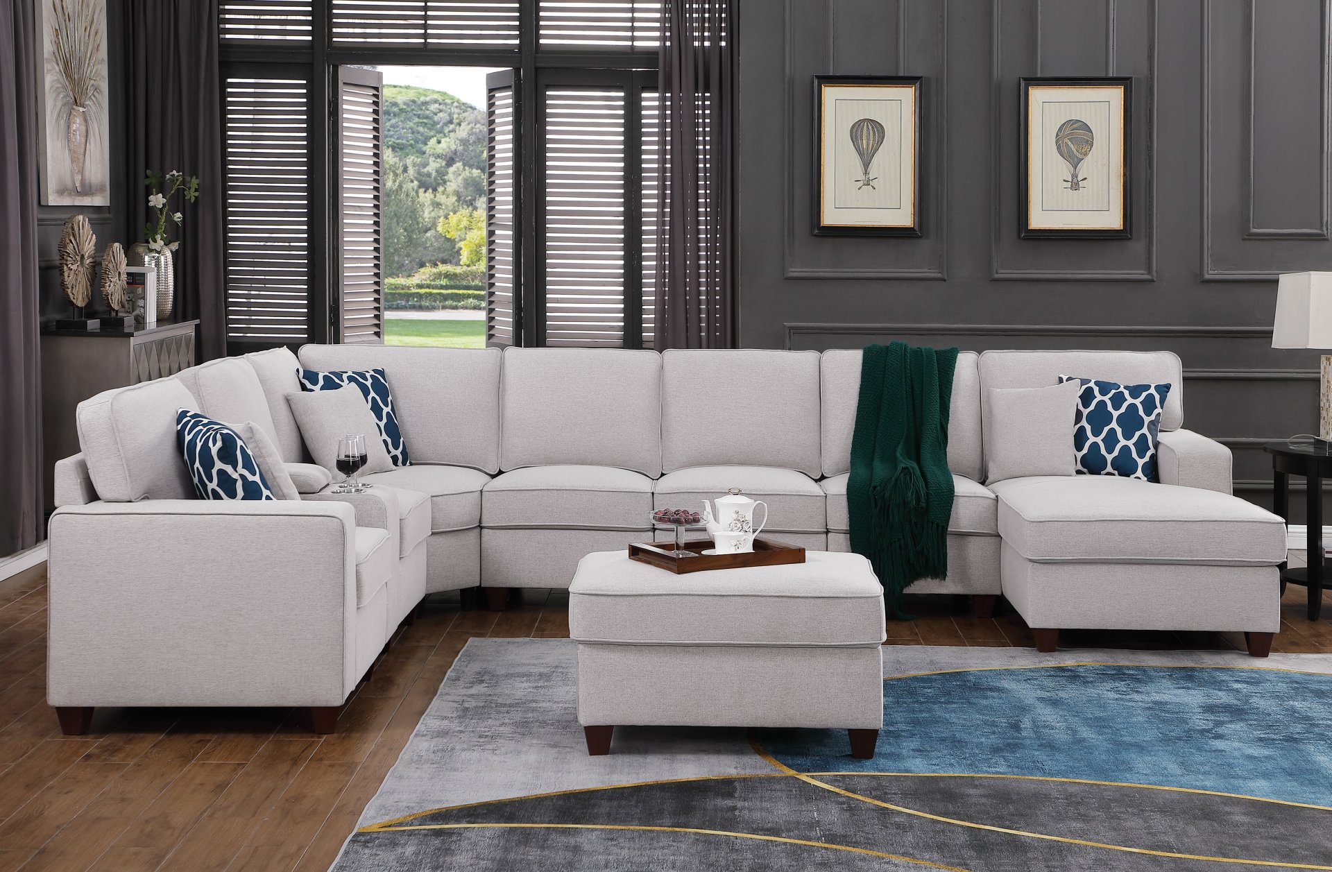 Eric - 9 Piece Upholstered Sectional With Ottoman - Light Gray - Image 2