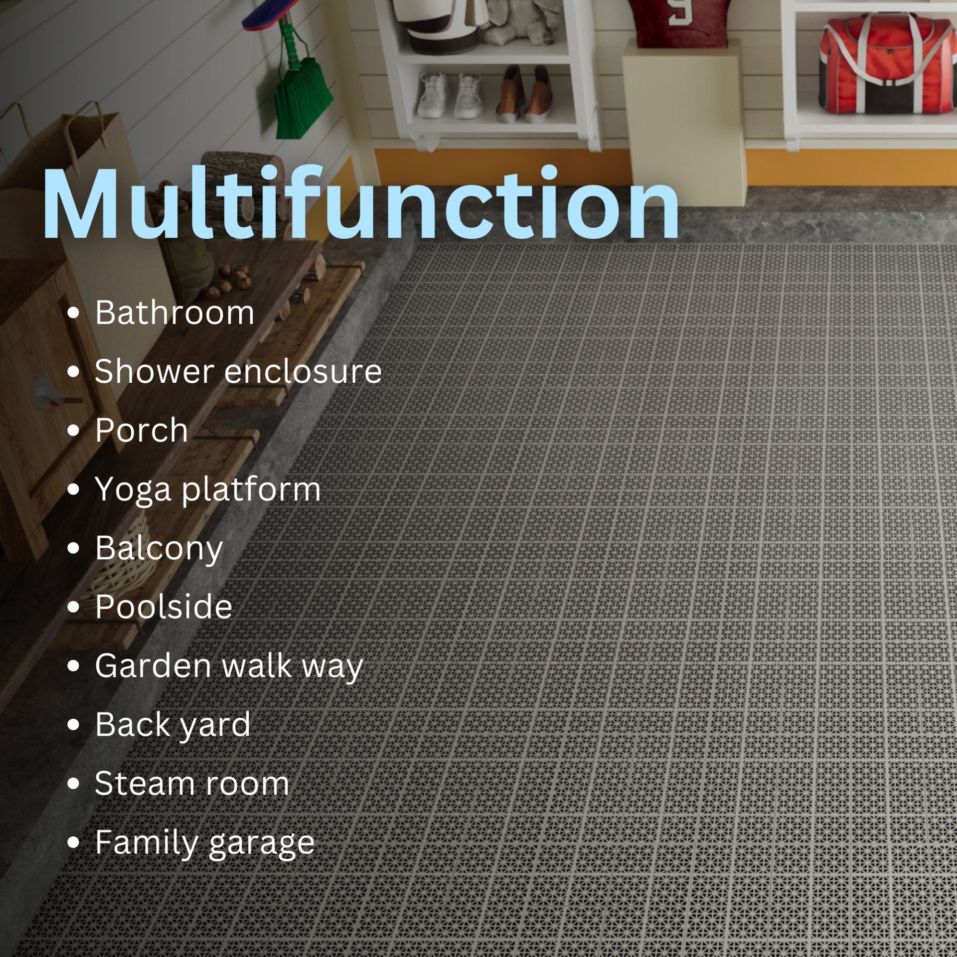 Interlocking Deck Tiles Plastic Waterproof Outdoor All Weather Anti-Slip Bathroom Shower Balcony Porch Strong Weight Capacity Upto 6613 Lbs, Rosette Pattern Pack Of 12 - Gray - Image 10