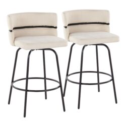 Cinch - Contemporary Fixed Height Counter Stool With Swivel And Round Footrest (Set of 2) - Black / Cream