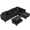 Modern Sectional Sofa With Storage Ottoman, L - Shape Couch With 2 Pillows And Cup Holders - Black - Image 16