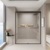Double Sliding Shower Door, Semi Frameless Bypass Bathroom Sliding Door With 1 / 4" (6Mm) Tempered Glass For Walk In Shower - Matte Black - Image 2
