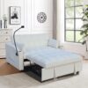Modern Velvet Loveseat Futon Sofa Couch With Pullout Bed, Adjustable Reclining Backrest - Beige - Image 7