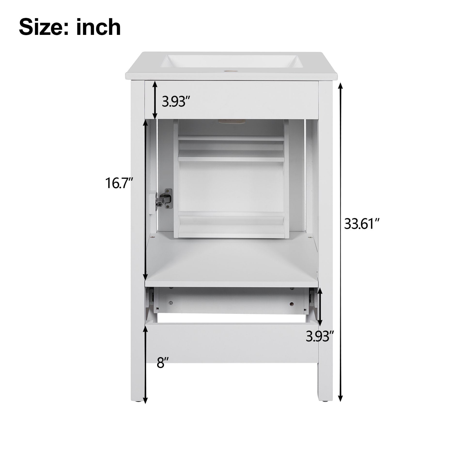 20" Bathroom Vanity With Sink, Soft Close Drawers, Door Organizer, Divider Drawer, Adjustable Foot Pads - White - Image 11