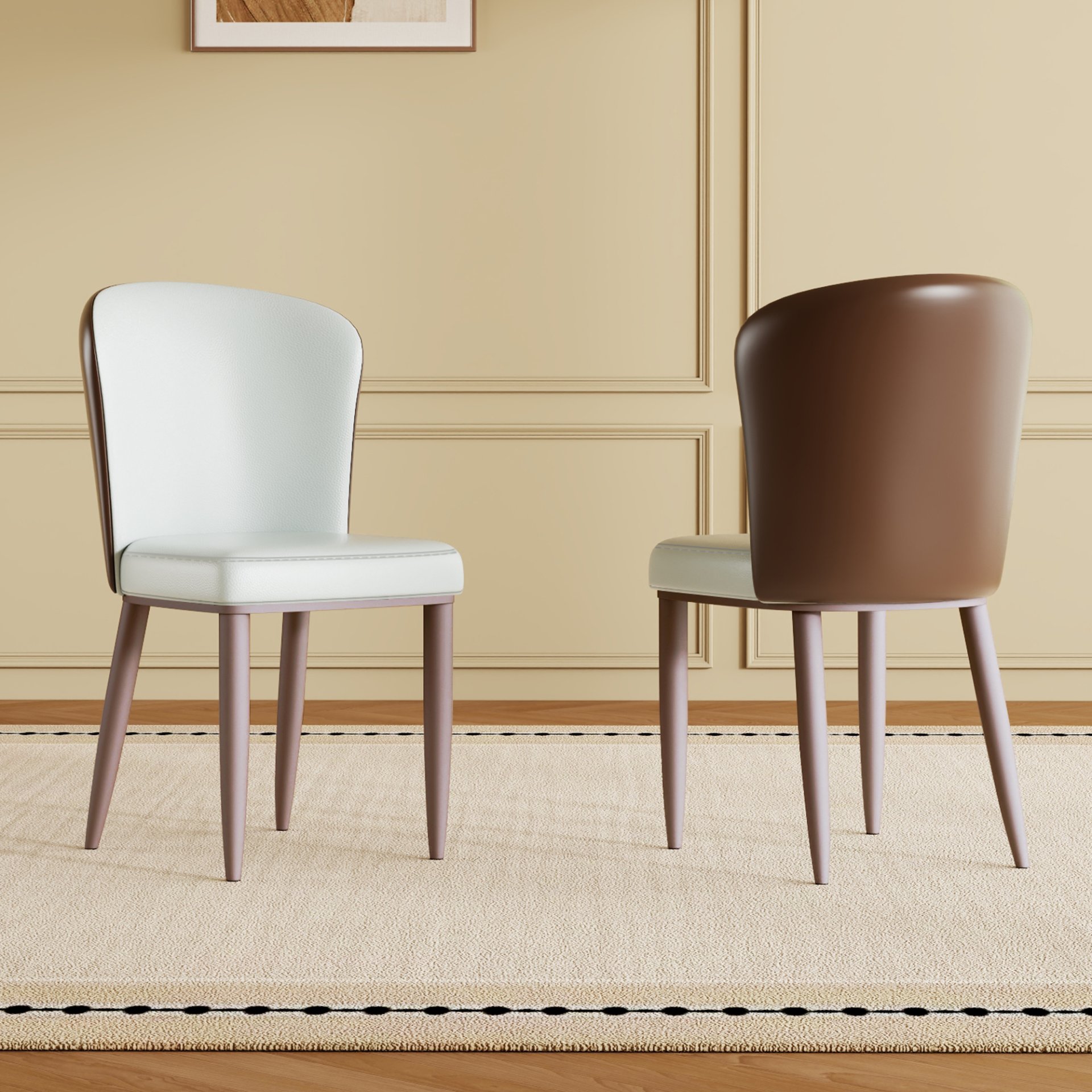 Dining Chair With Carbon Steel Legs, Comfortable Seating, (Set of 2) - White - Image 2