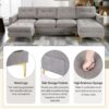 Convertible Sectional Sofa Couch With Movable Ottoman - Light Gray - Image 5
