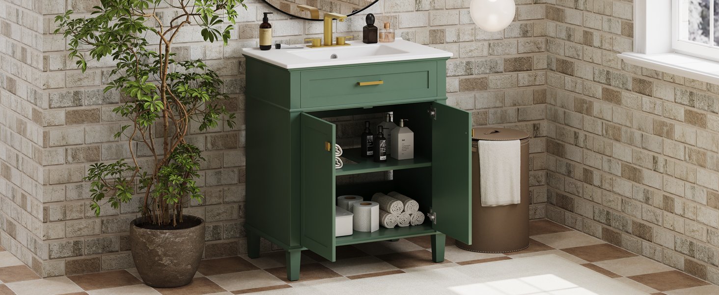 Bathroom Vanity With Ceramic Basin, Soft Close Door And Adjustable Shelves - Green - Image 20