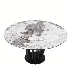 Round Dining Table With Carbon Steel Base And Lazy Susan Industrial Style - Black / White