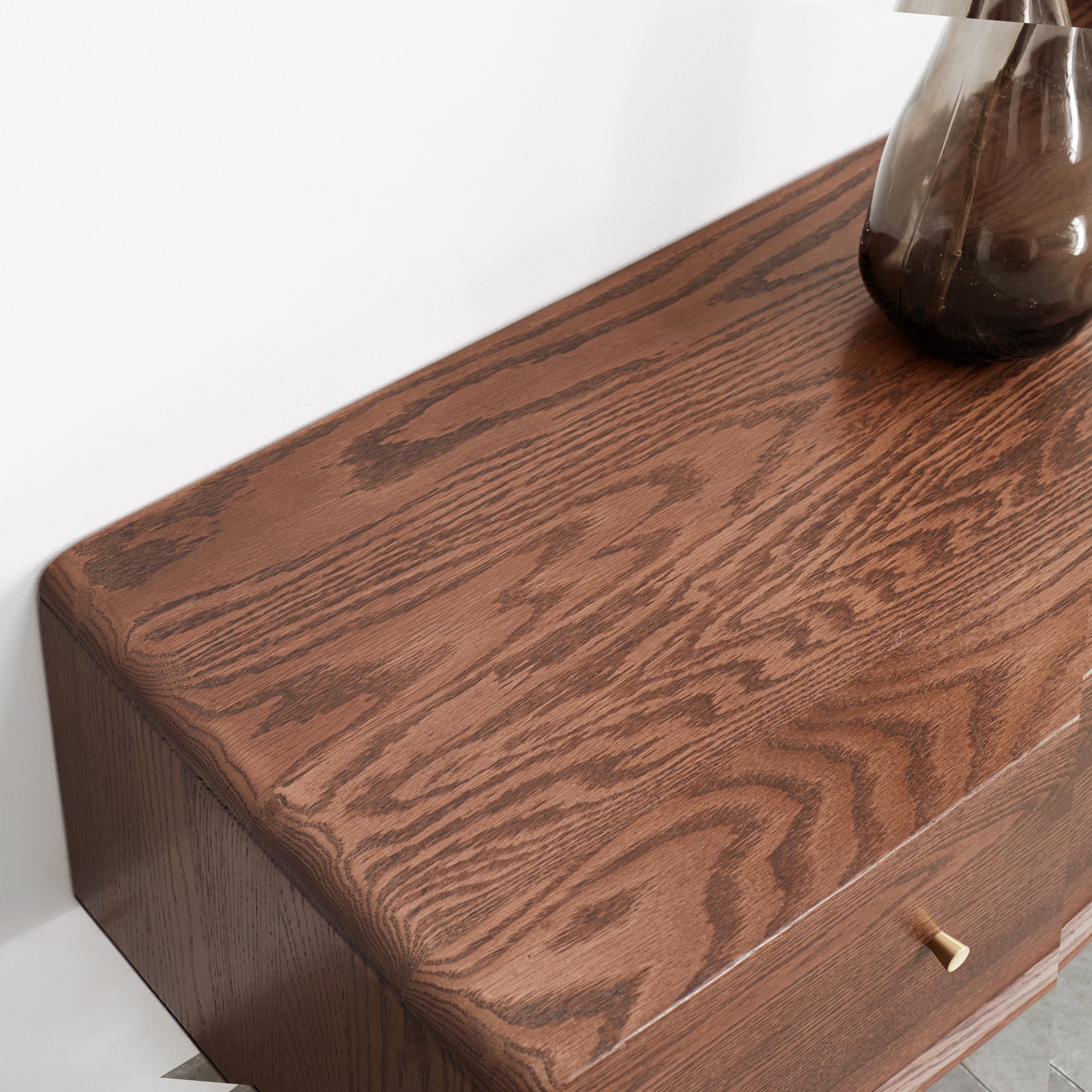 TV Cabinet With Chinese Changhong Glass Doors, Two Drawer Storage Space TV Standing - Walnut - Image 4