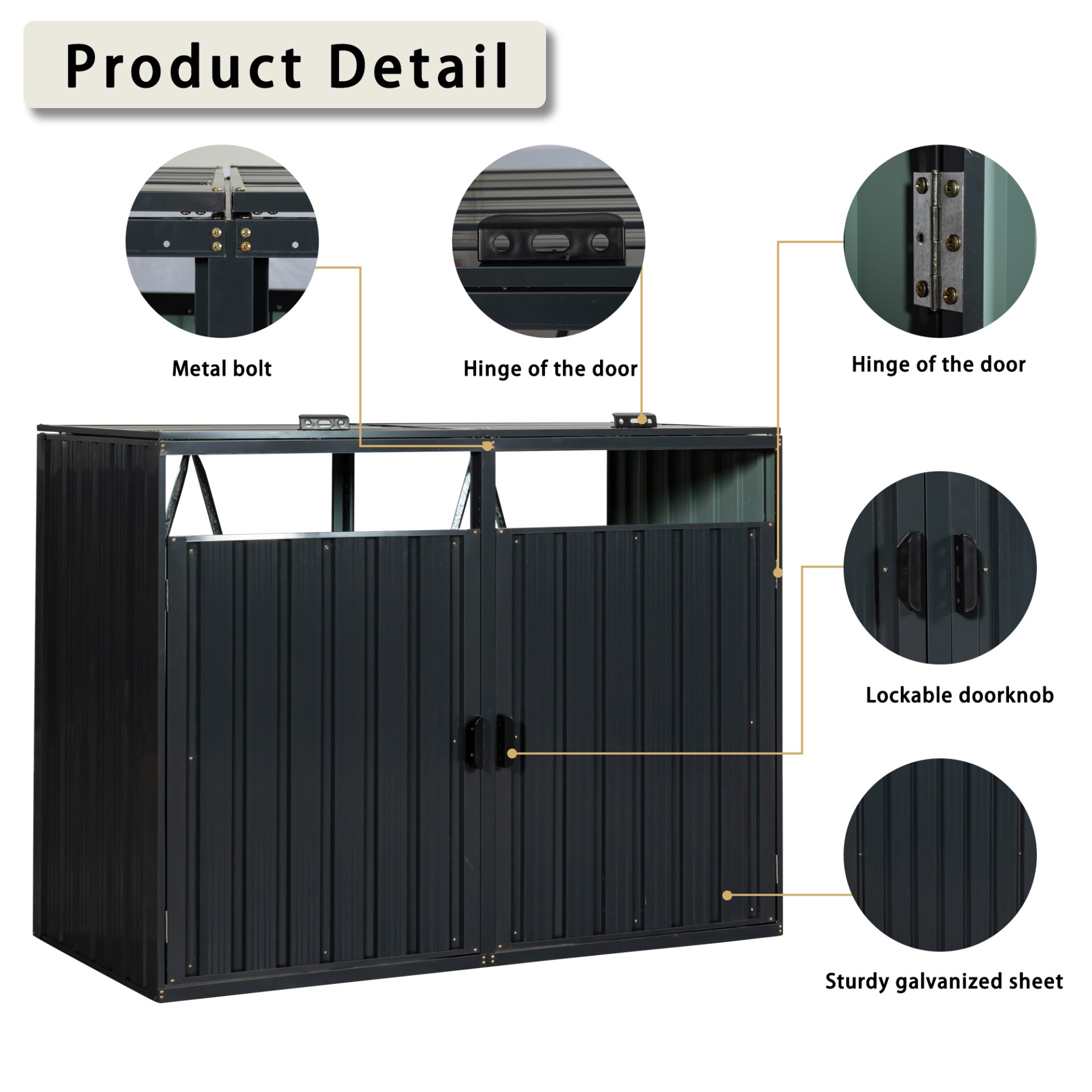 Garbage Bin Shed Stores 2 Trash Cans Metal Outdoor Bin Shed For Garbage Storage, Stainless Galvanized Steel, Bin Shed For Garden Yard Lawn - Charcoal - Image 9