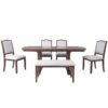 6 Piece Extendable Dining Table Set, Wood Table With Removable Leaf, 4 Upholstered Chairs And Bench - Cherry - Image 10