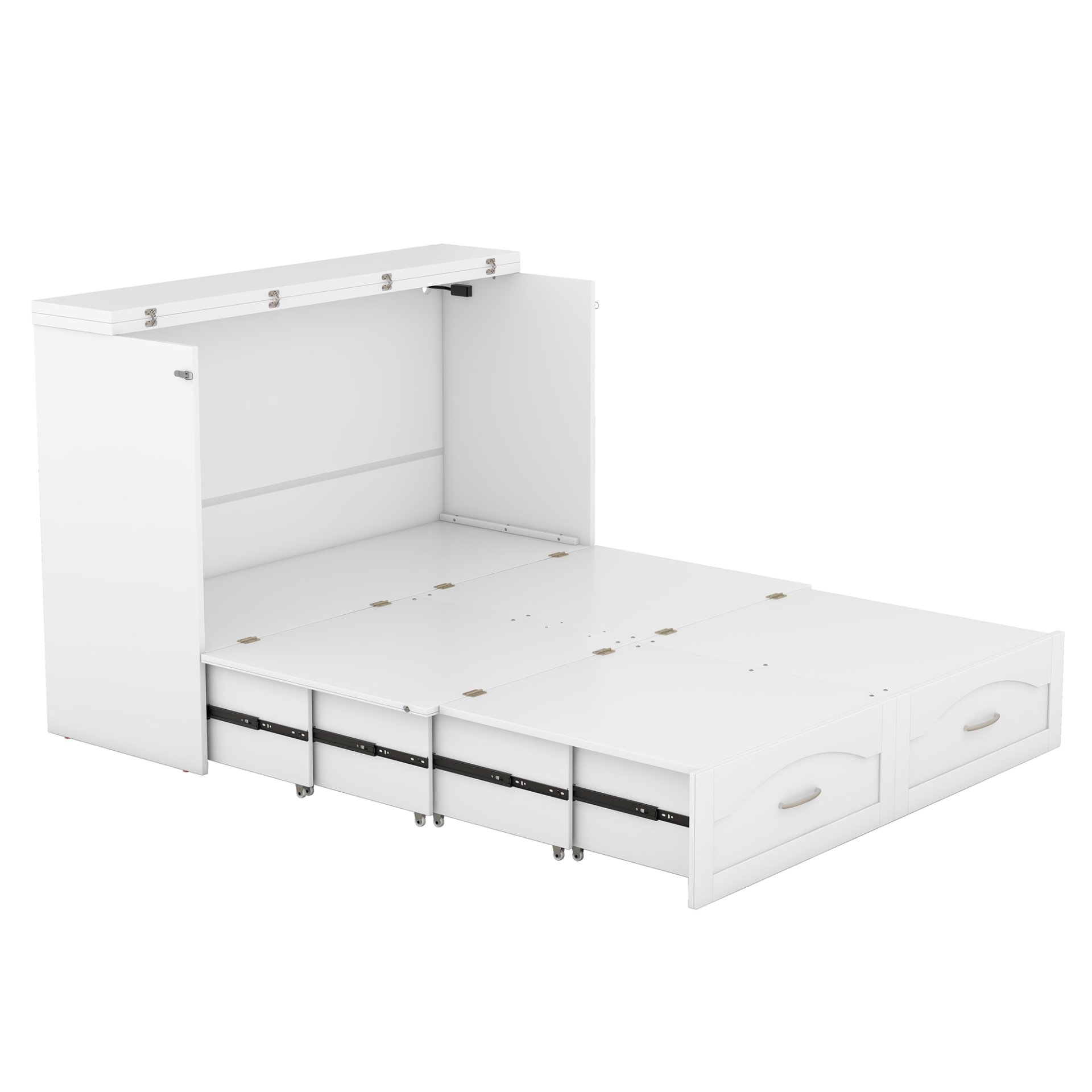 Full Size Murphy Wall Bed With Drawer And A Set Of Sockets & USB Ports, Pulley Structure Design - White - Image 10