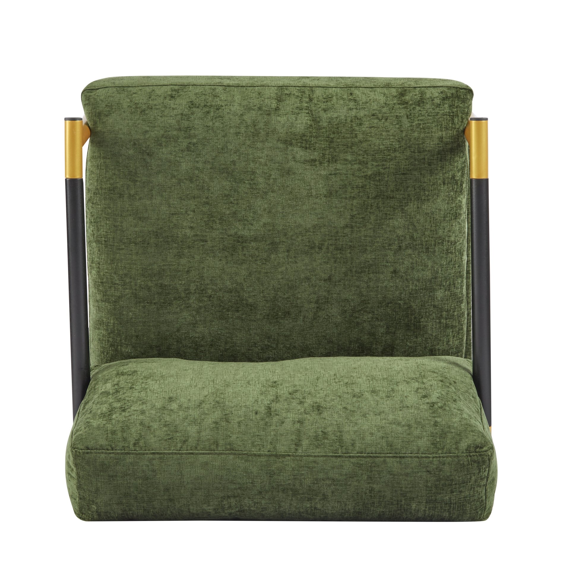 Modern Accent Chair With Plush Cushions, Minimalist Metal Frame, & Wooden Armrest Design - Gold / Green - Image 8