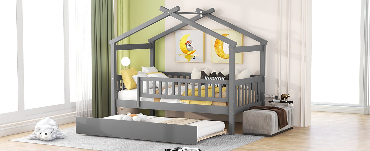 Twin Size House Bed & Twin Size Trundle - Gray - Image 16