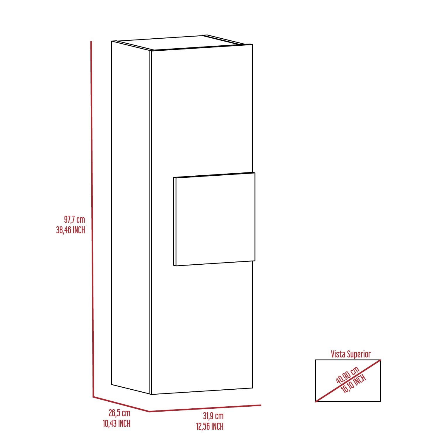 Medicine Single Door Cabinet, Three Shelves - Light Oak / White - Image 9