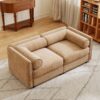 Stylish Chenille 2 Seater Sofa With Storage Seat And Cylindrical Backrest - Camel - Image 6