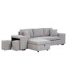 Pull Out Sleeper Sofa Reversible L-Shape 3 Seat Sectional Couch With Storage Chaise And 2 Stools For Living Room Furniture Set - Gray - Image 14