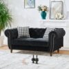 Mid Century Modern Chesterfield Velvet Sofa With Roll Armrest & Nailhead - Black - Image 4
