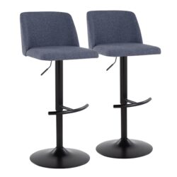 Toriano - Contemporary Adjustable Barstool With Swivel With Rounded T Footrest (Set of 2) - Blue / Black
