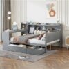 Full Size Daybed With 3 Drawers USB Ports And Desk - Gray - Image 25