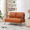 Small Sofa Seater Pet Friendly Fabric Upholstered Loveseat 2-Seater Couch With Removable Back Cushion And Metal Leg, Modern Couches For Small Spaces Living Room, Bedroom, Apartment - Brown - Image 5