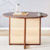Retro Round Table With Imitation Rattan Rubber Wood - Walnut - Image 4