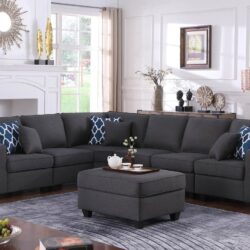 Cooper - 7 Piece Reversible L-Shape Sectional Sofa With Ottoman And Cupholder - Dark Gray