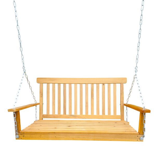 Front Porch Swing With Armrests For Outdoor Patio, Garden Yard, Backyard Or Sunroom - Teak